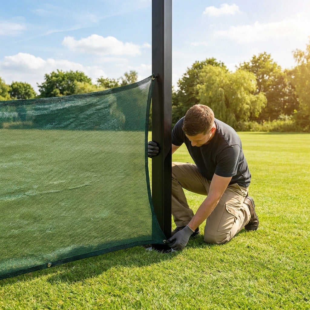 Removable anti-litter net system with steel posts