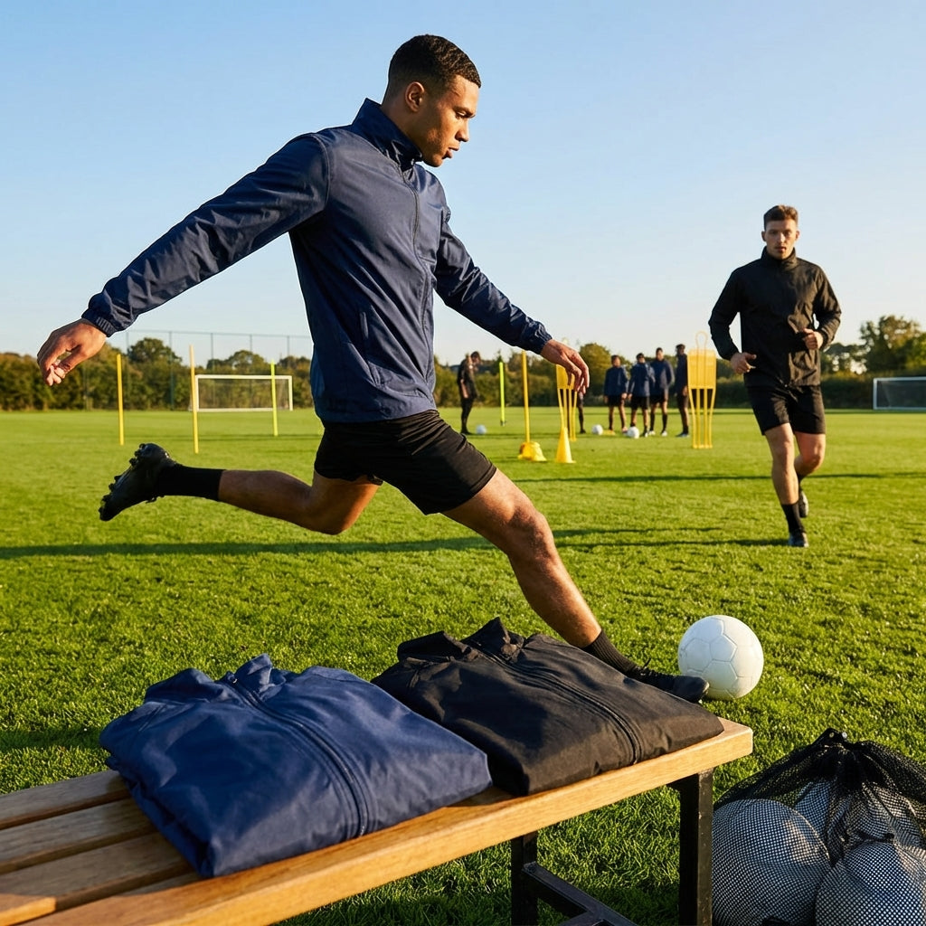 Windbreaker jacket in black and navy, ideal for training and casual use - product detail