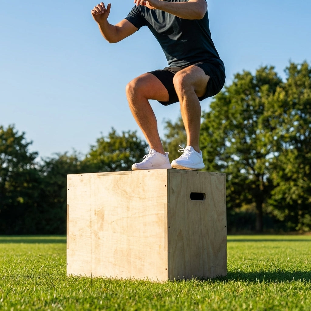 Plyometric jump box with three height settings for versatile workouts