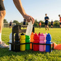 Set of 8 BPA free 750ml sports drink water bottles with stackable carrier - product detail