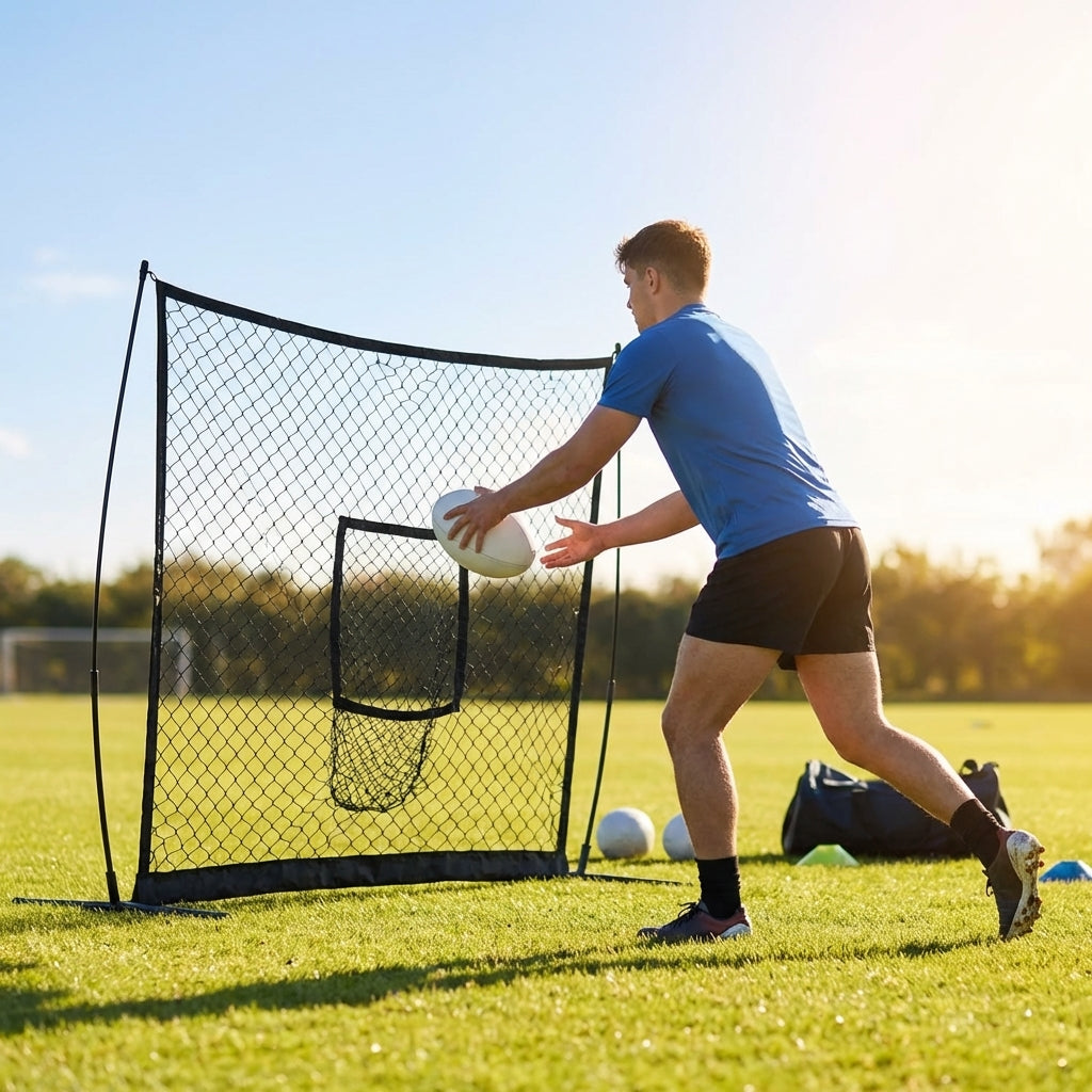 Rugby Passing Net with Yellow Targets and Fiberglass Frame - product detail