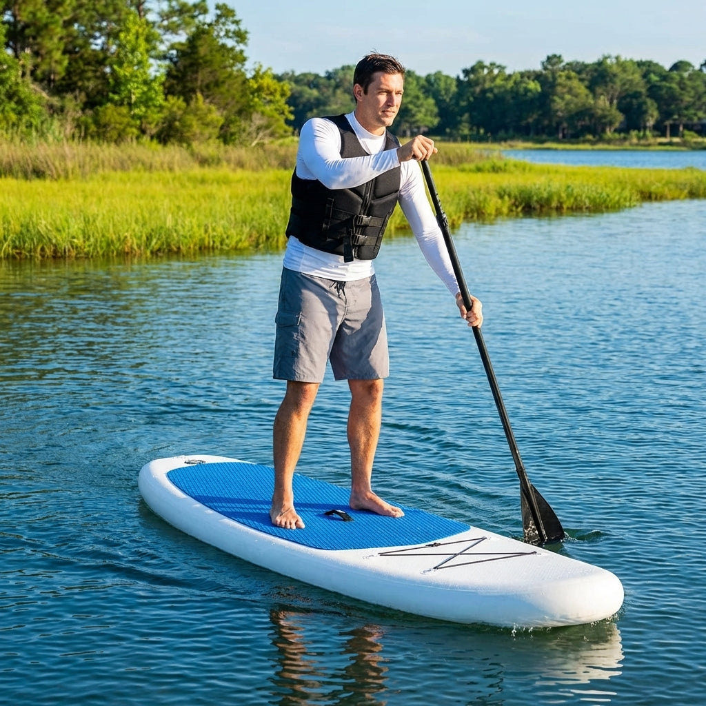 Inflatable paddle board with PVC and EVA deck for flat water and small waves