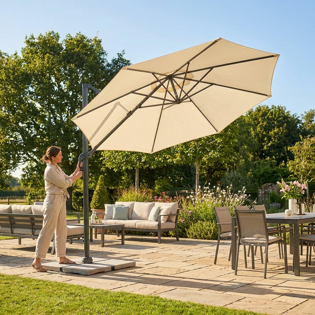Cantilever garden parasol with 3m UV30+ canopy and steel frame
