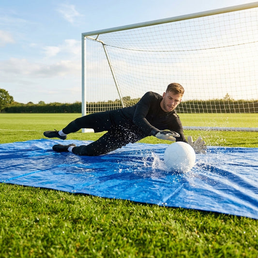 Goalkeeper training tarpaulin made of weatherproof PVC