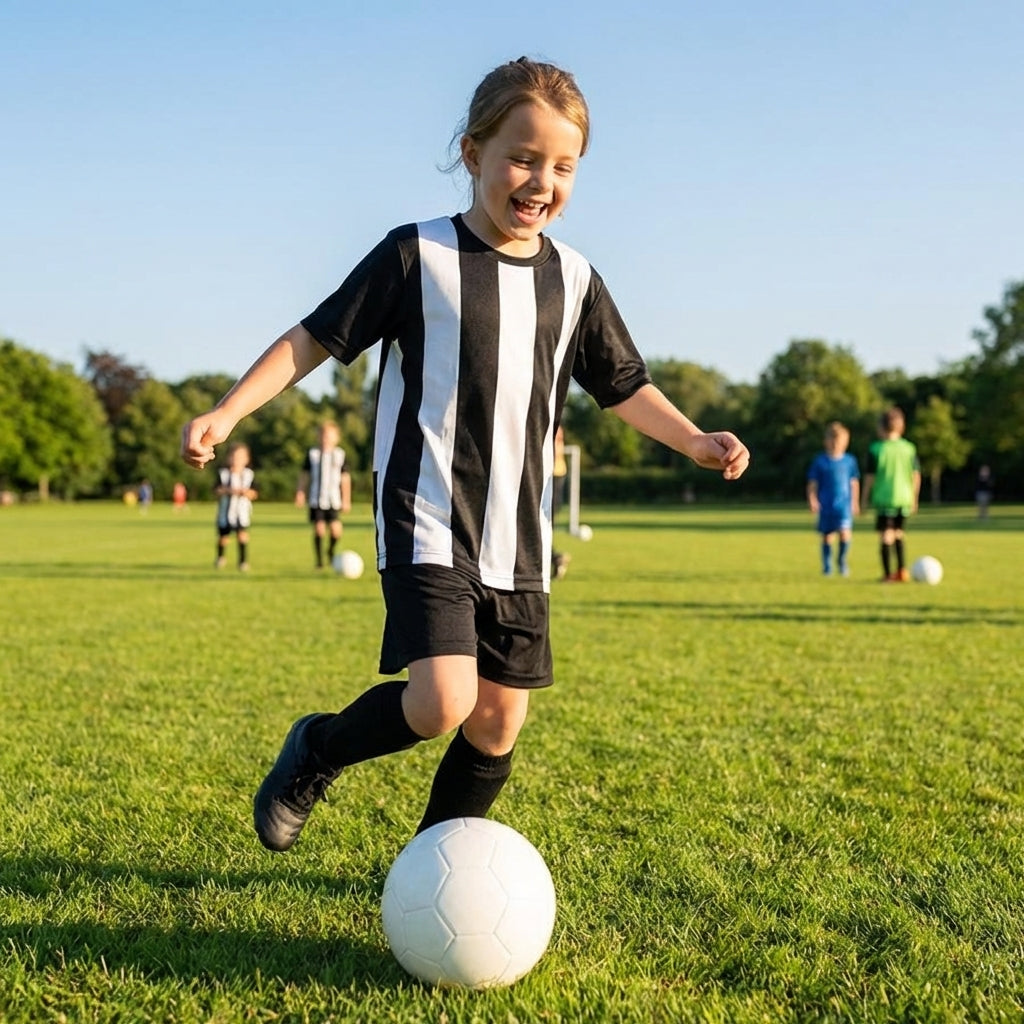 Junior football shirt in black and white stripes, sportswear
