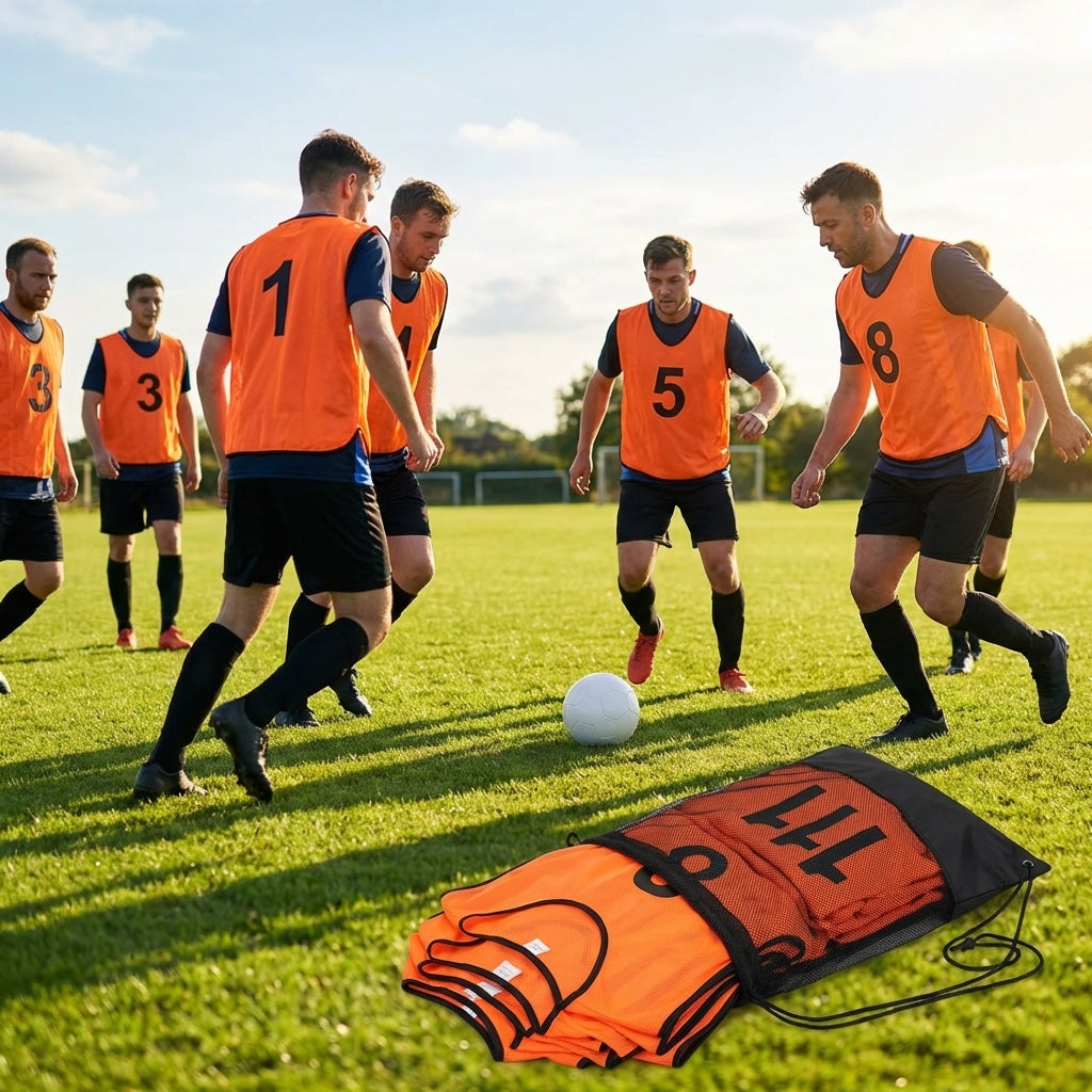 Sports team numbered bibs in vibrant colours for all ages