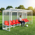 Heavy duty aluminium team shelter with moulded seats