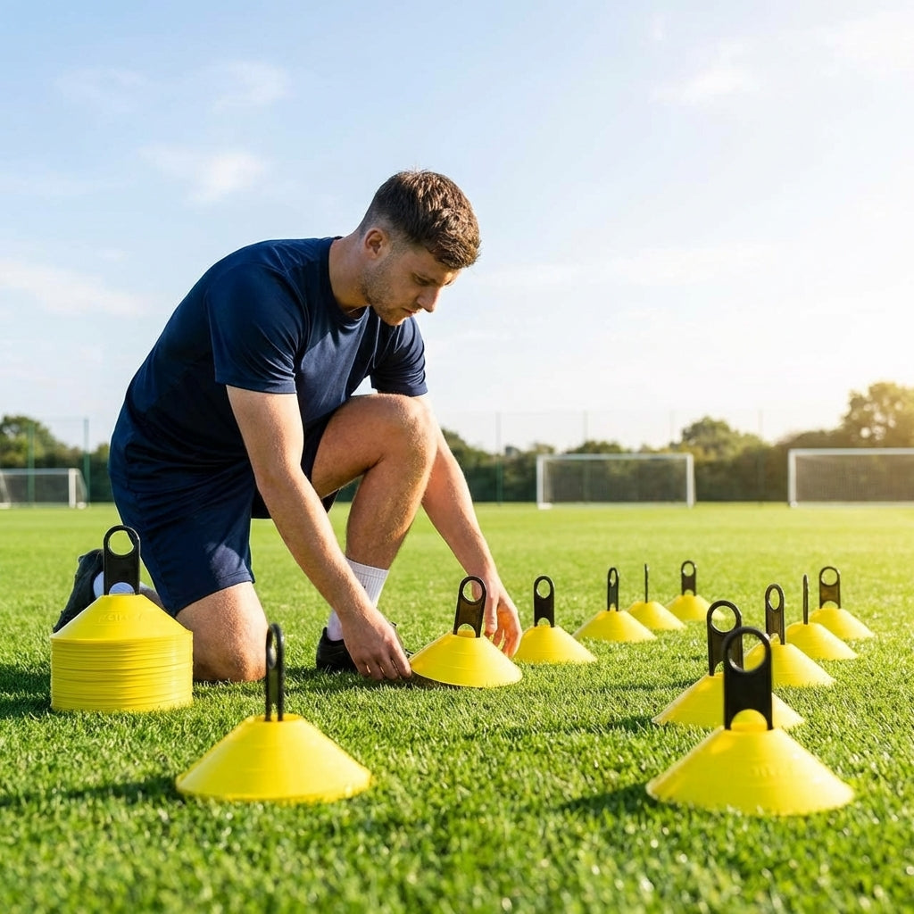 Colourful training marker cones for sports fields