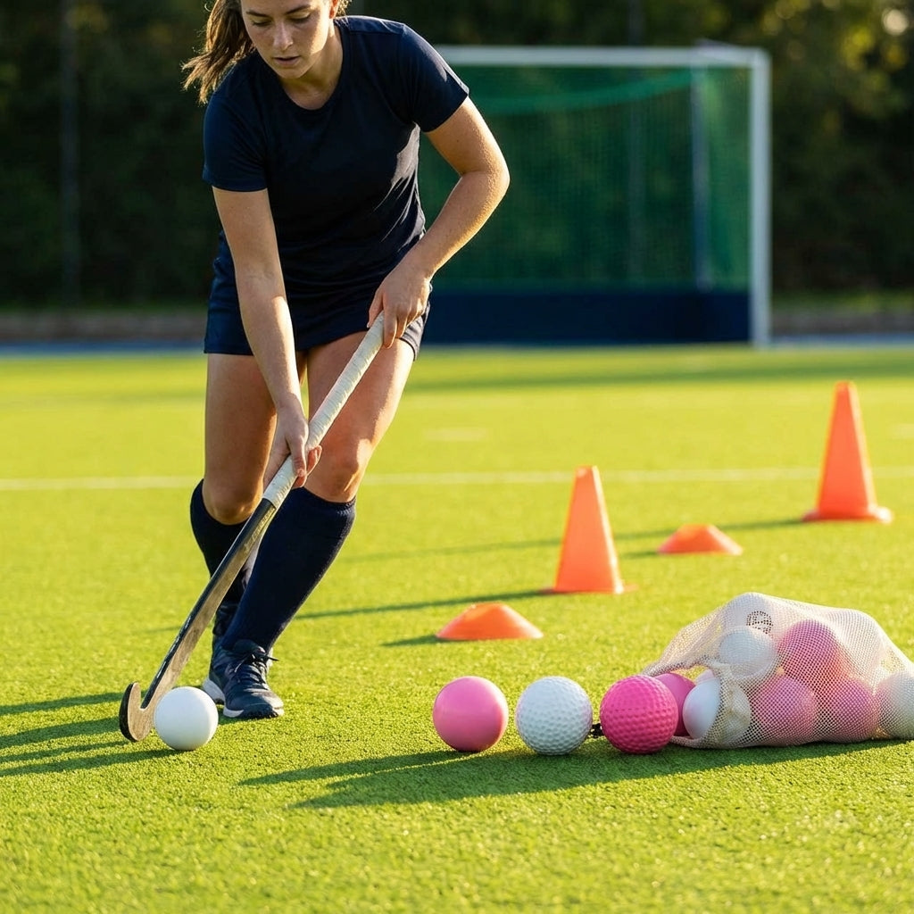 Training Hockey Balls available in white and Fluro pink