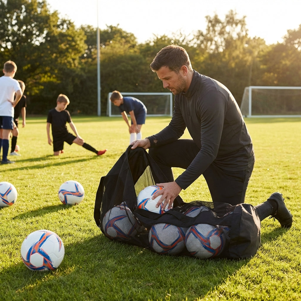 Football carry bag with 12 footballs, durable mesh