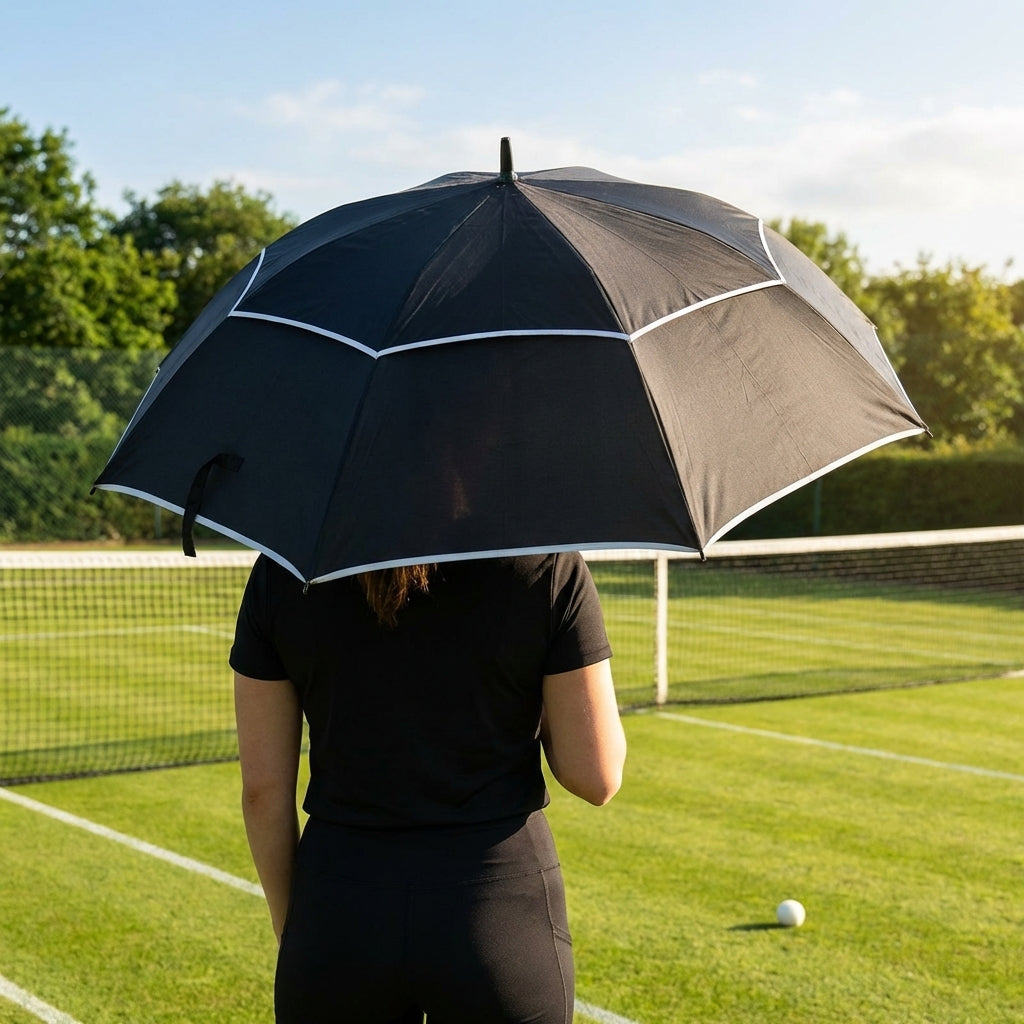 150cm black tennis umbrella with fibreglass frame and EVA handle