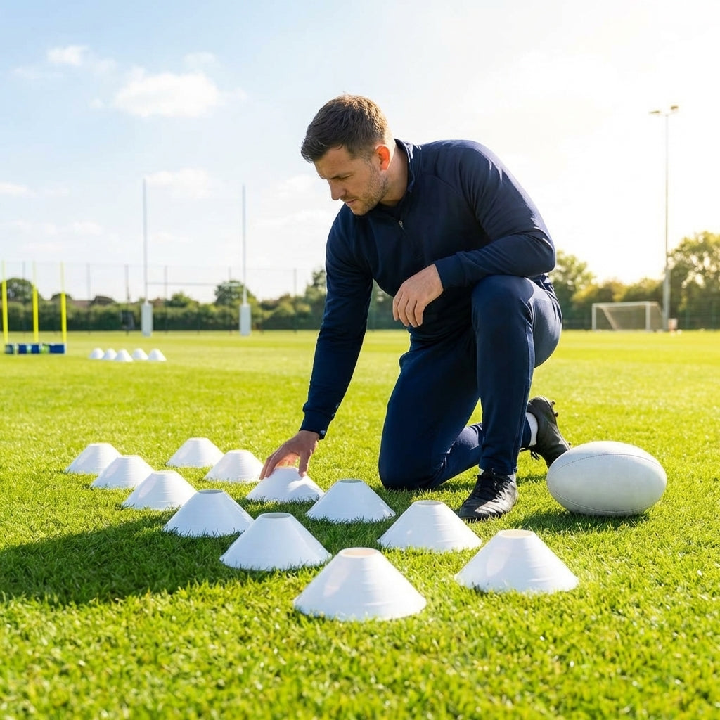 Rugby training marker cones in vibrant colours