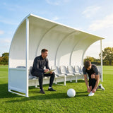 Heavy duty aluminium team shelter with moulded seats