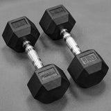 Hex dumbbells with rubber ends and chrome handles