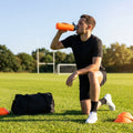 Hygienic water bottle with contactless nozzle for sports use