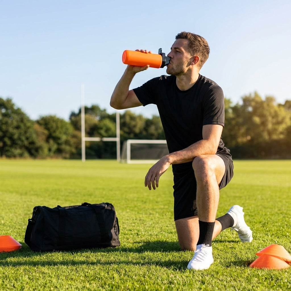 Hygienic water bottle with contactless nozzle for sports use