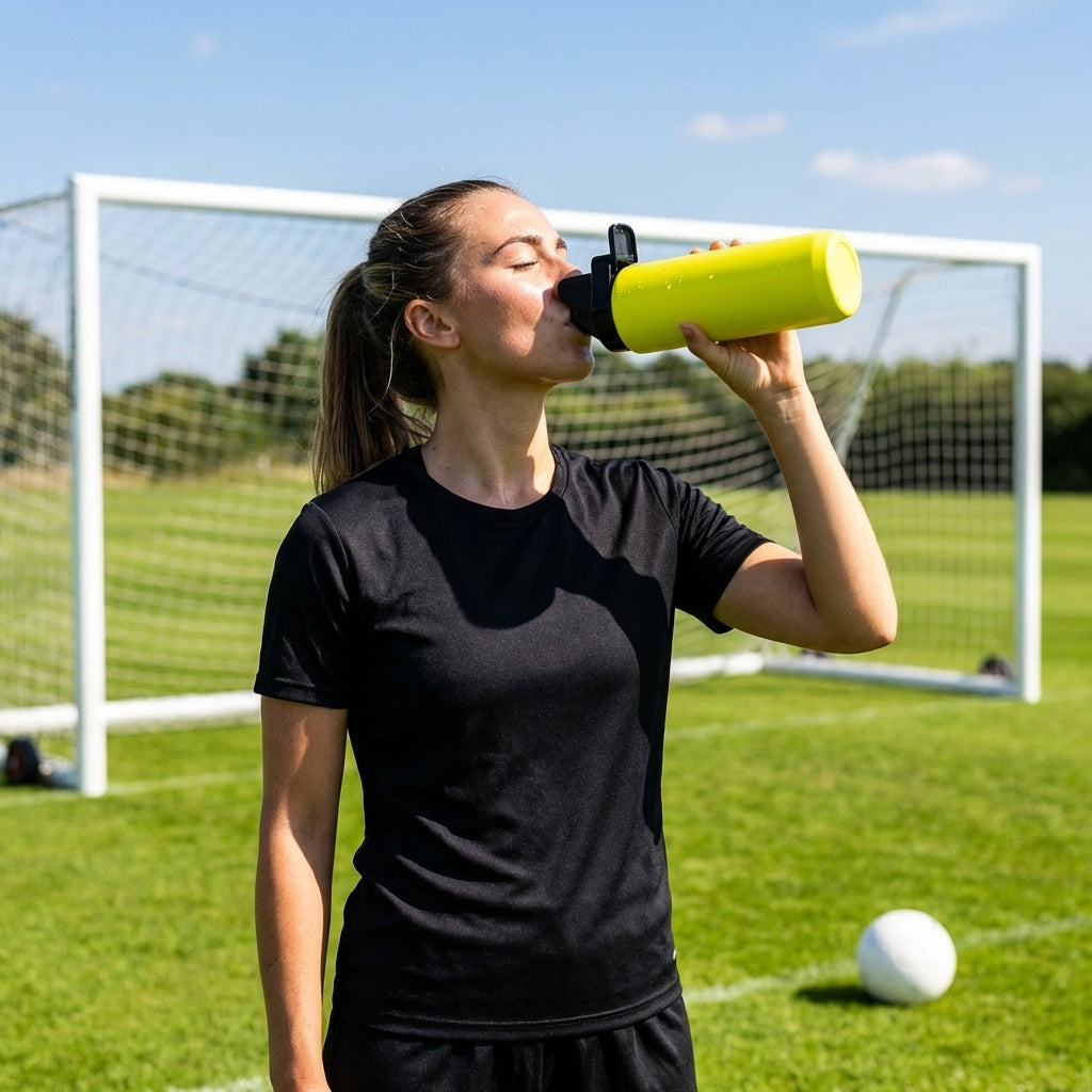 Hygienic water bottle with contactless nozzle for sports use
