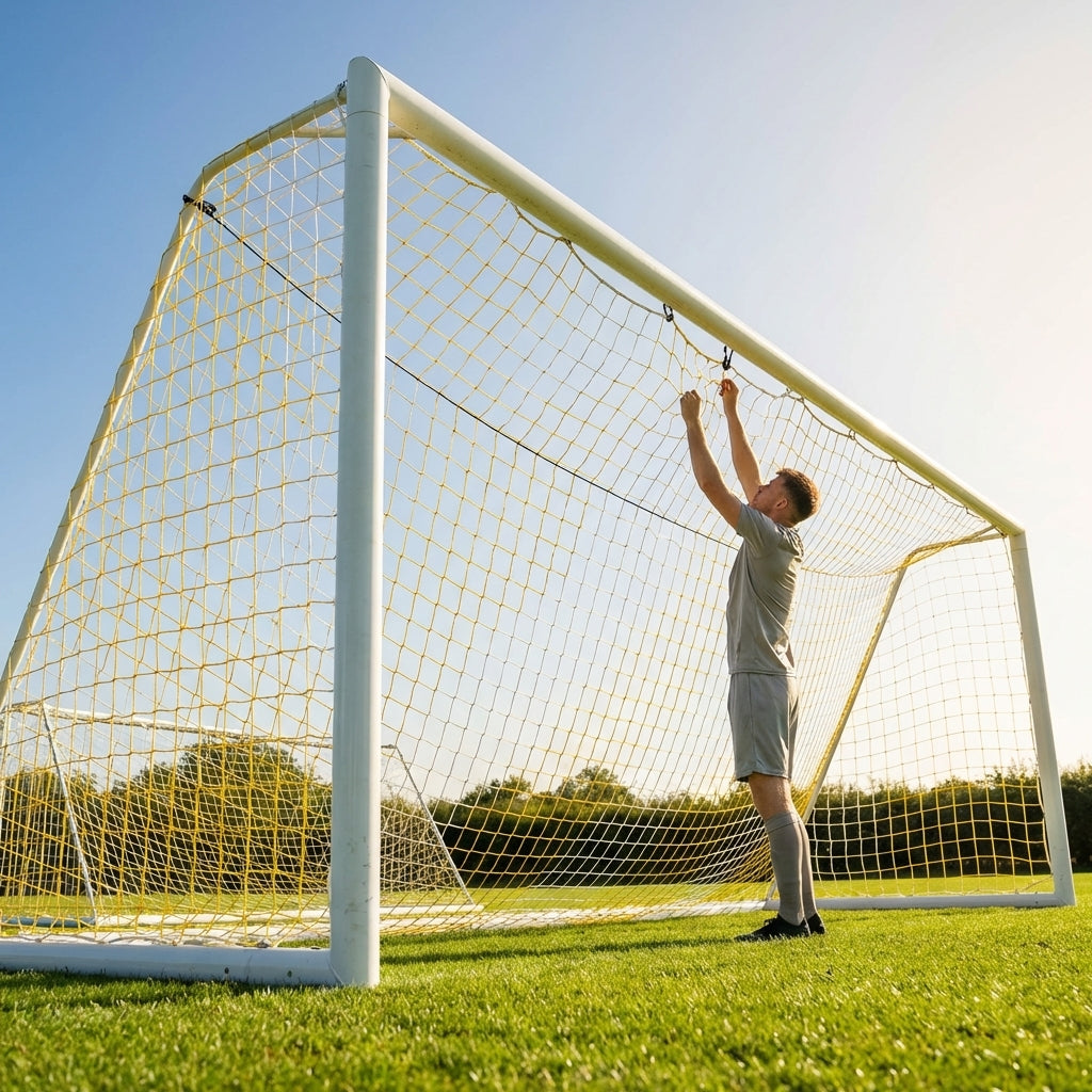 Football goal nets 24 x 8 ft, durable HDPE for clubs and schools
