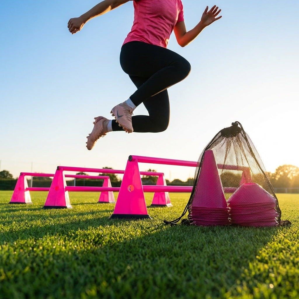 Tri cone hurdles set for sports training available in multiple colours