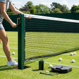 Professional tennis net and posts setup in green
