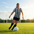 Women's striped football shirts in various colours and sizes