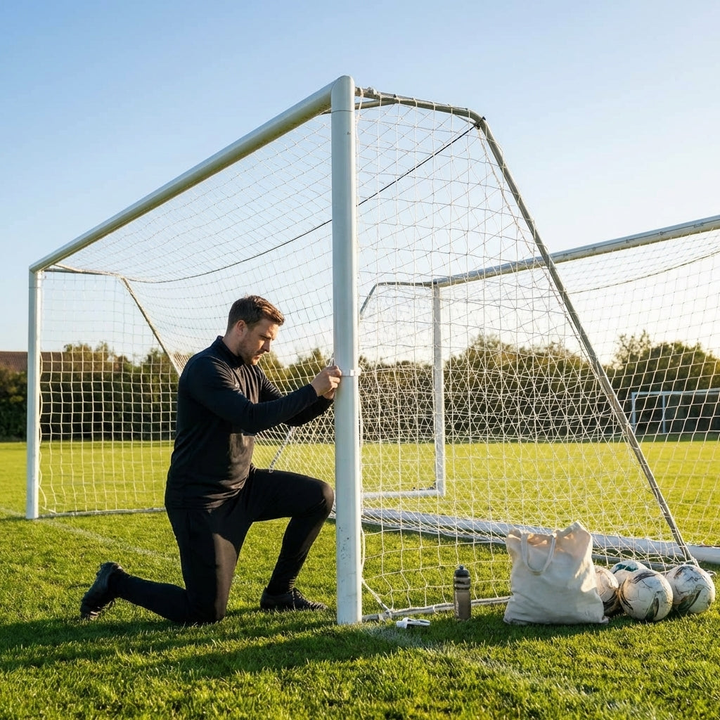 Football goal nets 18.5ft x 6.5ft in white HDPE for clubs
