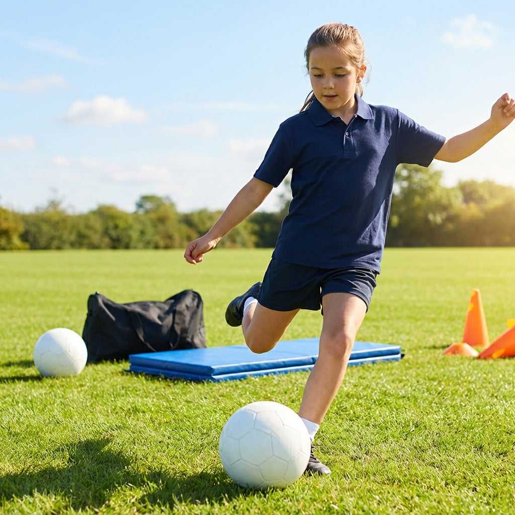 Junior girls’ sports polo shirt in polyester, available in multiple sizes and colours