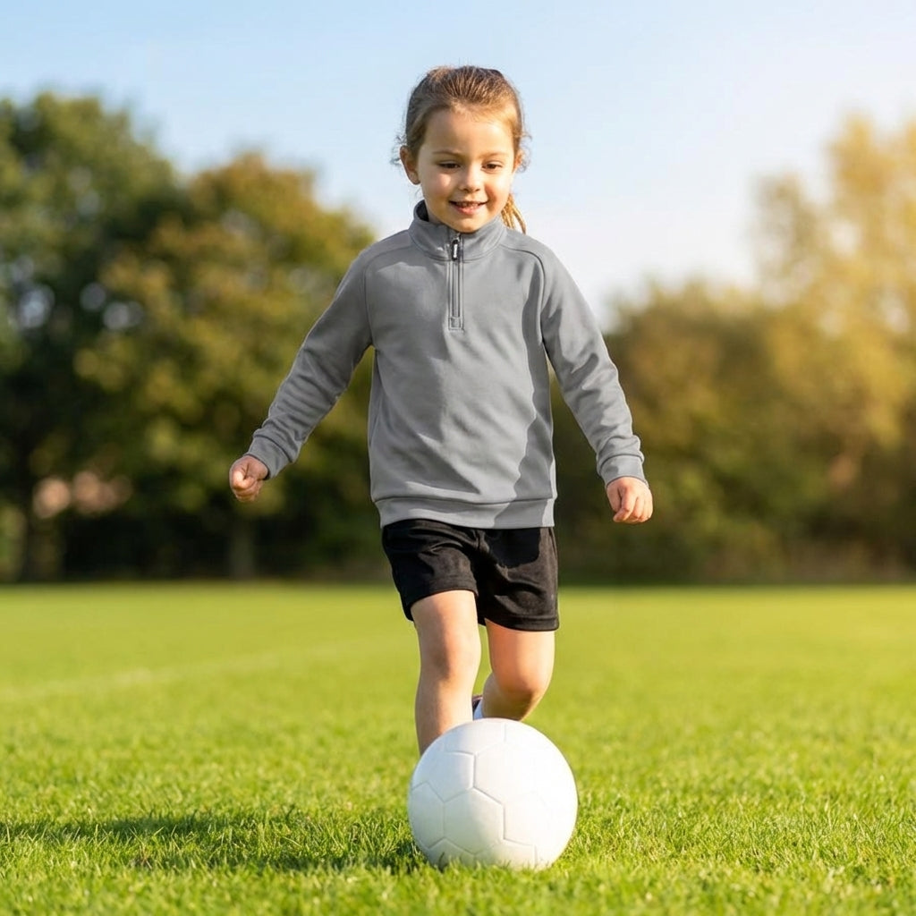 Junior grey quarter-zip sports top, perfect for active juniors