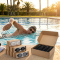 Swimming goggles available in black, grey, and white with anti-fog lenses