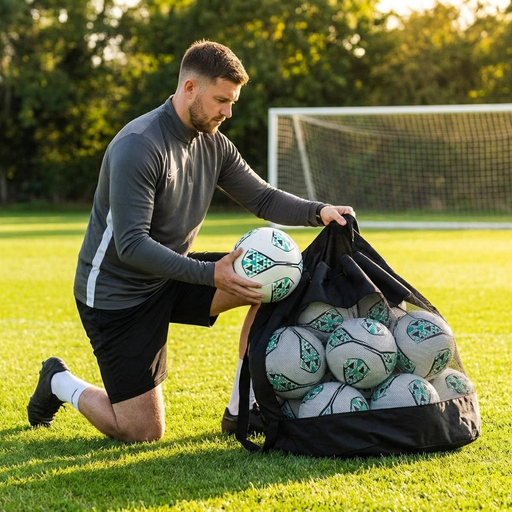 Football carry bag with 12 footballs, durable mesh