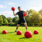 7in cloth dodgeball in red, blue, and yellow/black, perfect for indoor sports