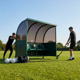 Mobile team shelter with aluminium frame for sports pitches