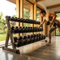 Hex dumbbells with rubber ends and chrome handles