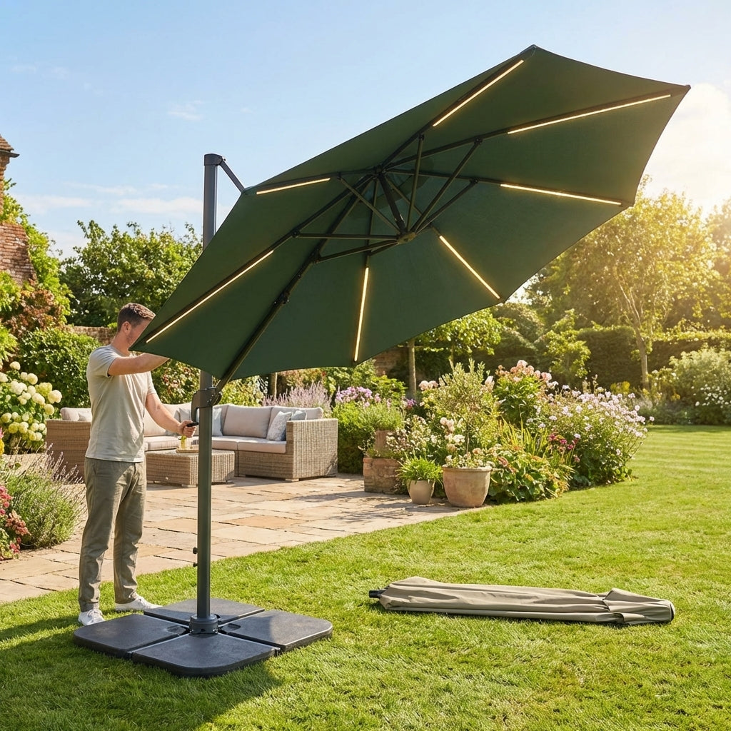 Cantilever garden parasol with 3m UV30+ canopy and steel frame