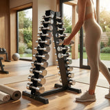 Dumbbell tree rack for home and gym, steel and rubber construction
