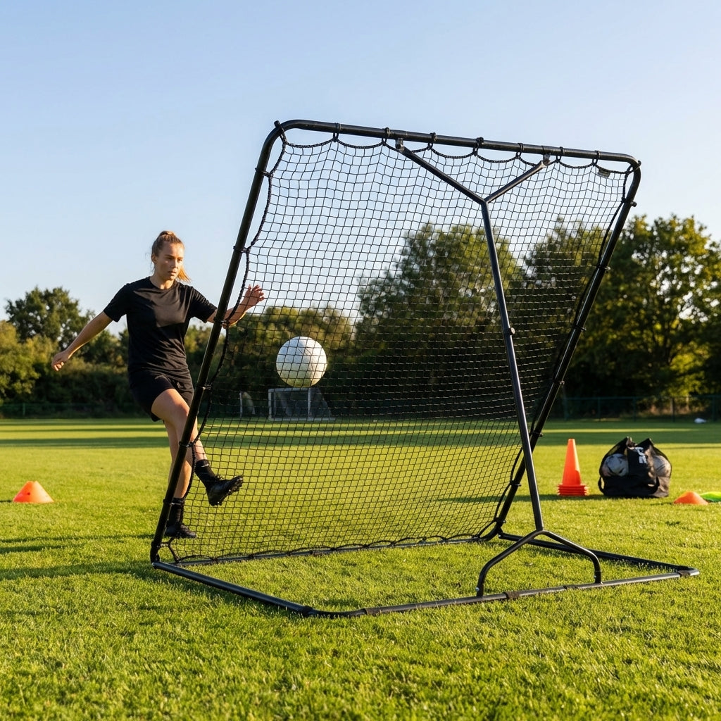 Large football rebound net with galvanised steel frame for training