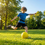 Football kick trainer with adjustable neoprene belt and training ball