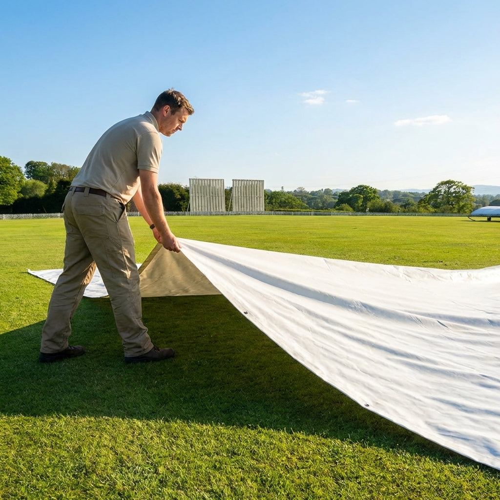 Heavy duty PVC cricket pitch covers in white for sports facilities