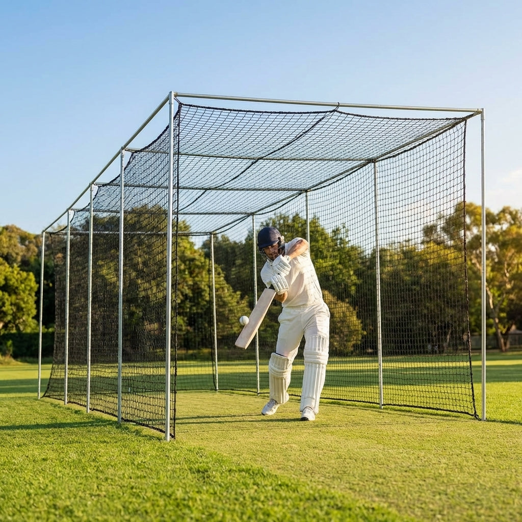 Cricket nets made from HDPE, available in various sizes for indoor and outdoor use