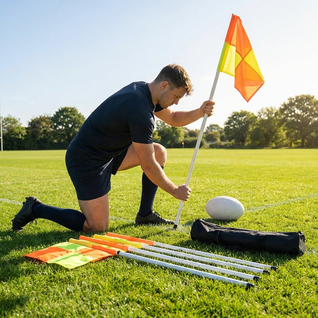 Rugby Corner Flag Set with Fluorescent Flags for Pitch Marking