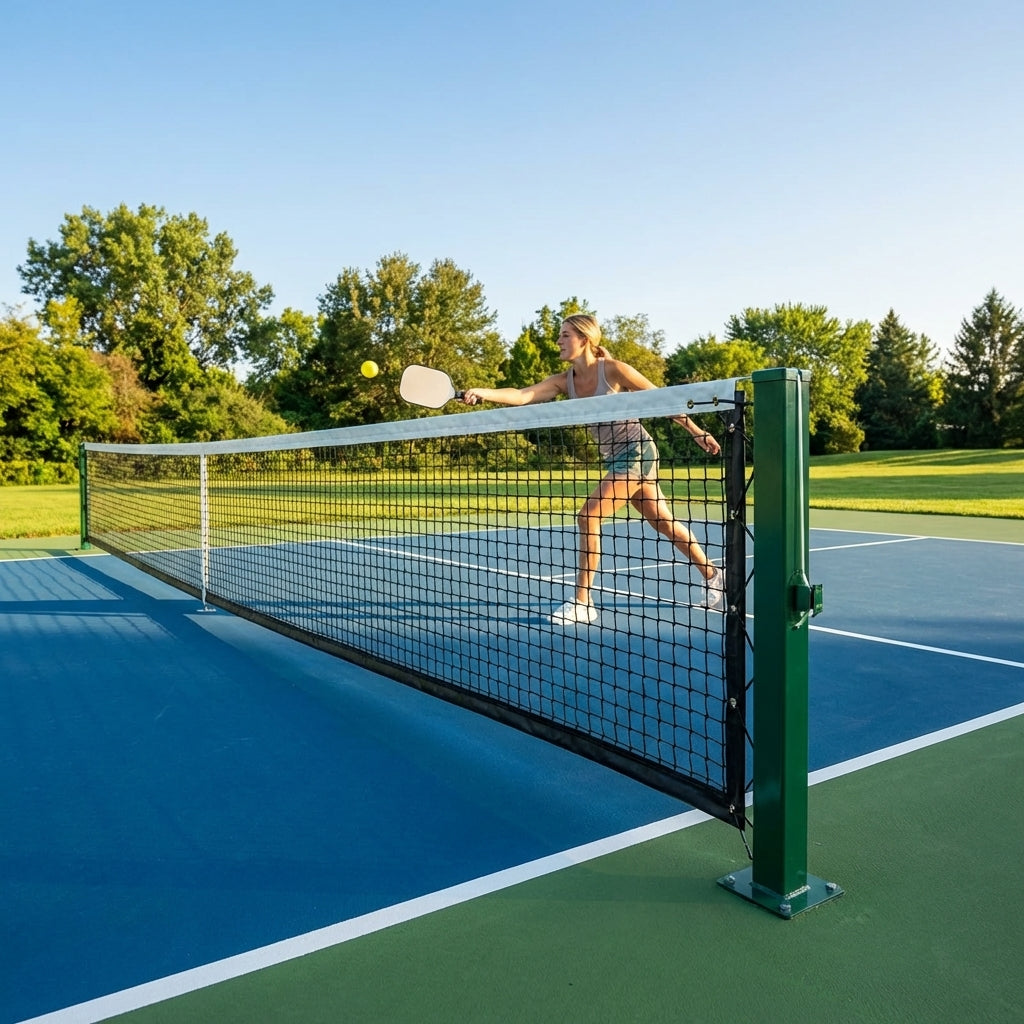 Pickleball post and net set for outdoor use