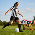 Women's striped football shirts in various colours and sizes