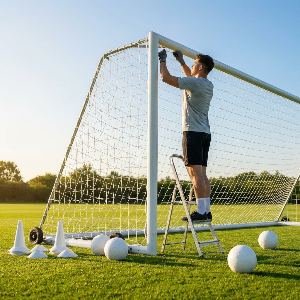 Football goal nets 24 x 8 ft, durable HDPE for clubs and schools