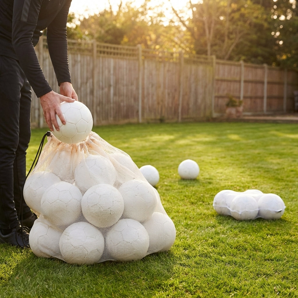 Lightweight garden football with traditional white design and colourful patterns