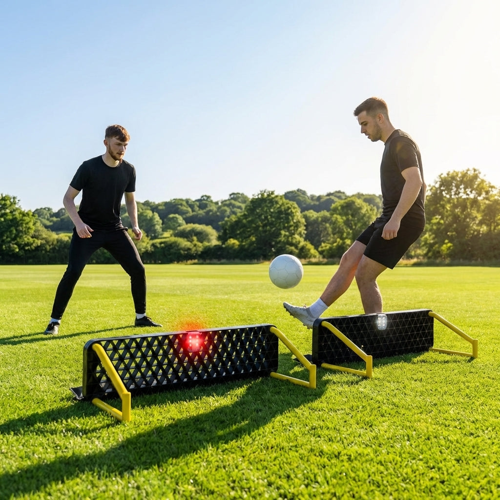 Interactive football training rebound board with reaction lights