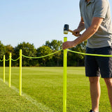 Football crowd control barrier with PVC poles for outdoor use