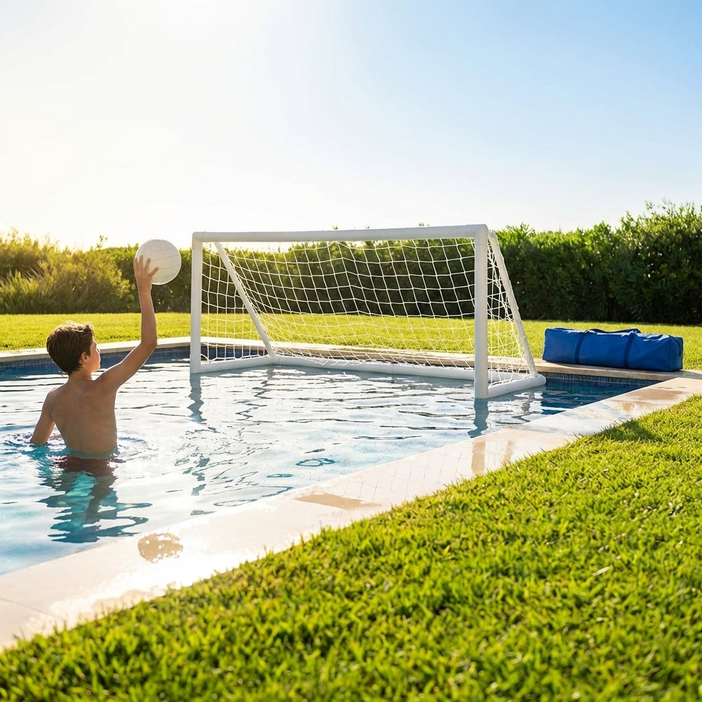 Durable uPVC water polo goal in various sizes for indoor and outdoor use