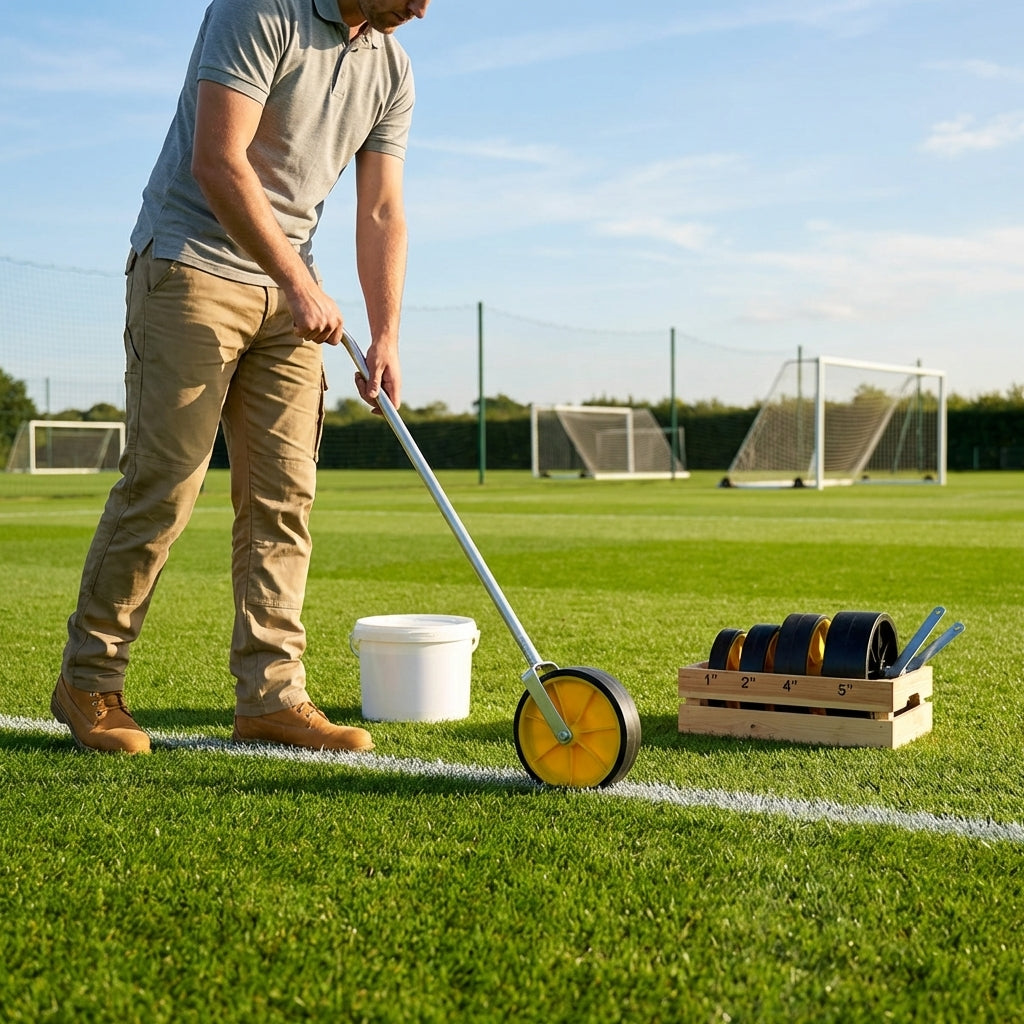 Wheel Transfer Line Marker for sports pitches in yellow steel