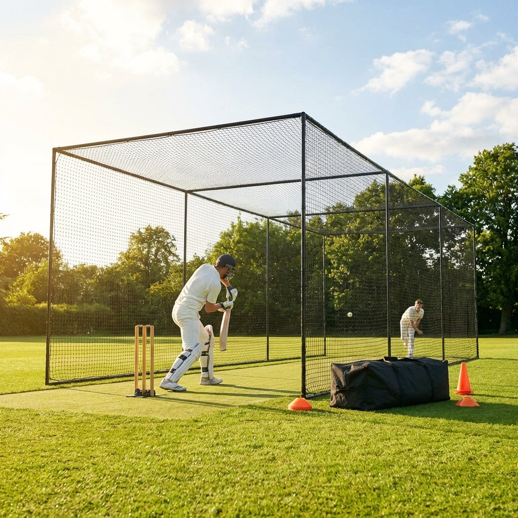Cricket nets made from HDPE, available in various sizes for indoor and outdoor use