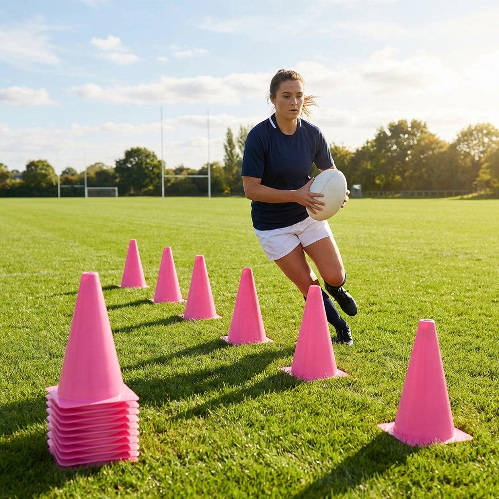 Rugby training marker cones in vibrant colours